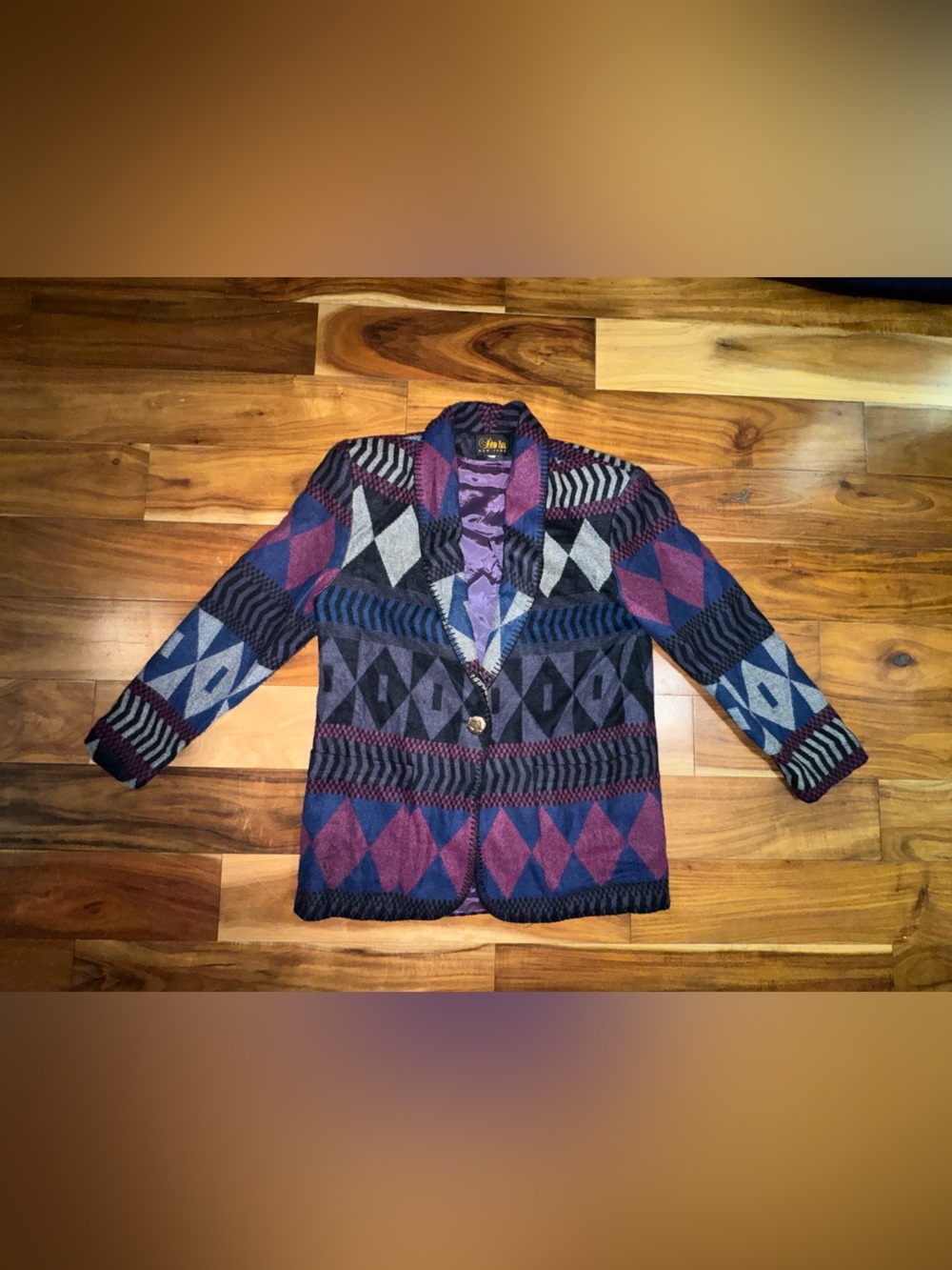 VTG Women’s David Paul NY Puff Sleeve Geo Blazer